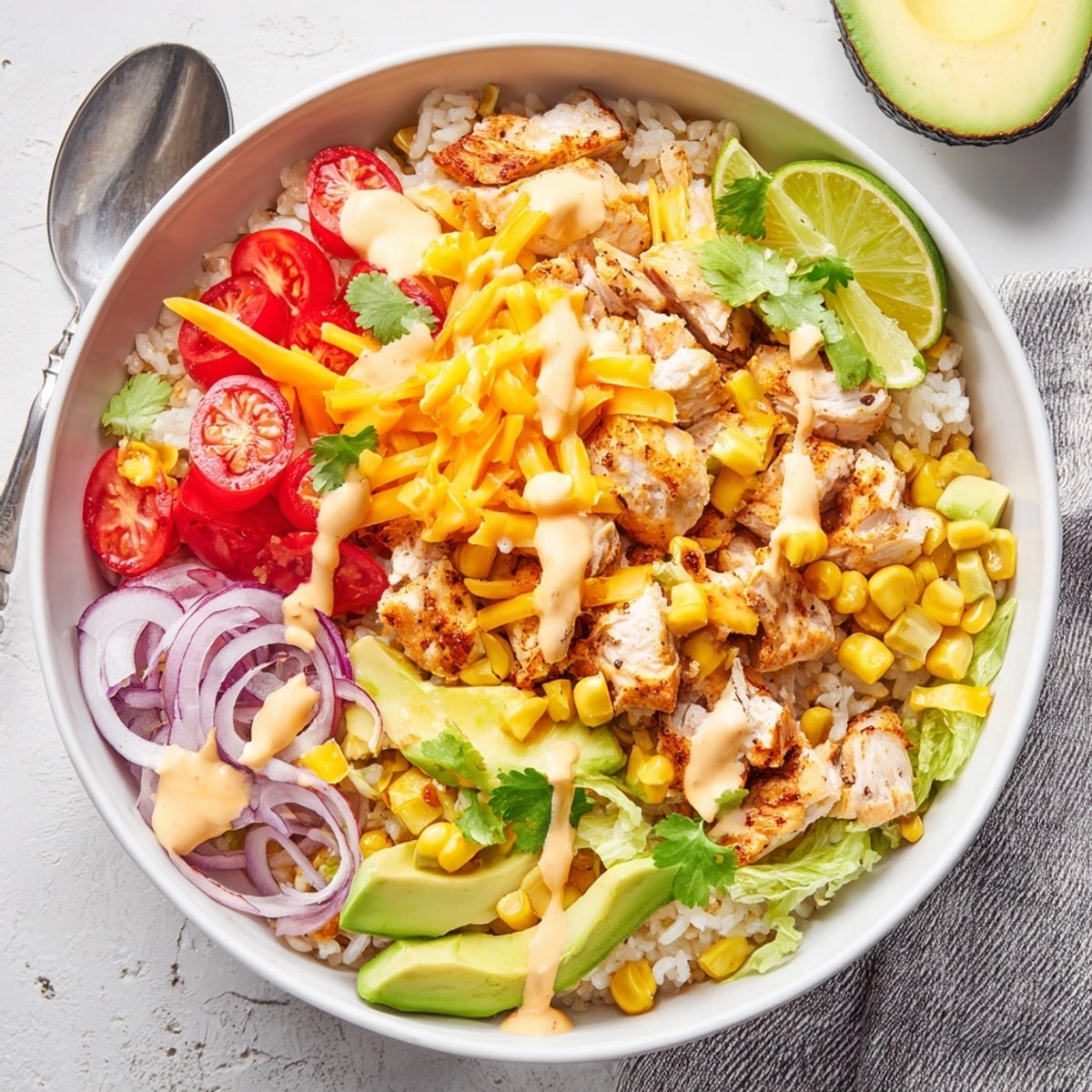 Golden, flaky fish in Cheesy Cajun Fish Taco Bowls, cheesy, garnished, and ready to eat.