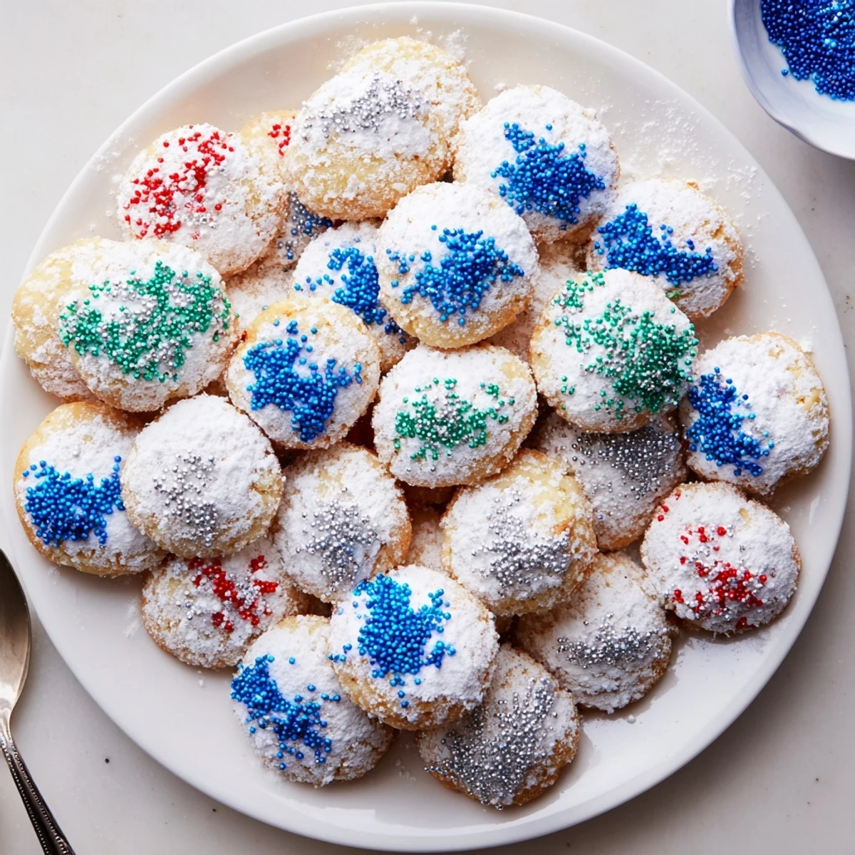 Light and fluffy festive Hanukkah puffed Christmas cookies dusted with powdered sugar.  