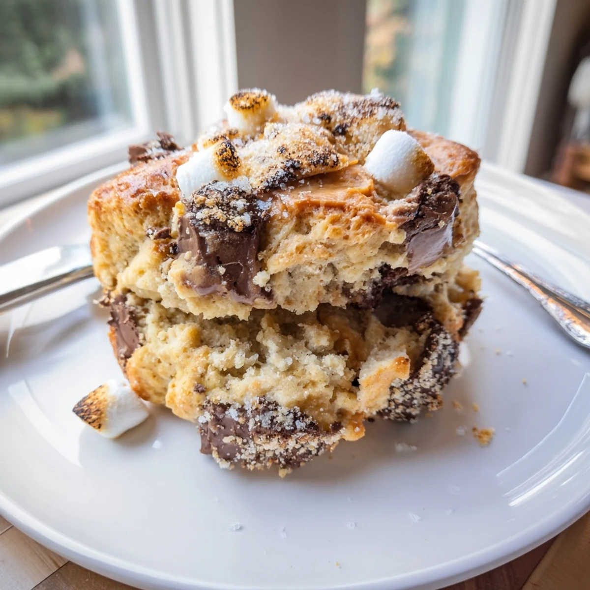 Tender s'mores flaky biscuit scones, golden brown with marshmallow and chocolate.  