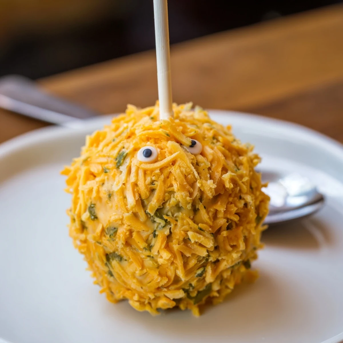 Cheddar Jalapeño Monster Cake Pops with crispy panko coating and playful eyes await you.