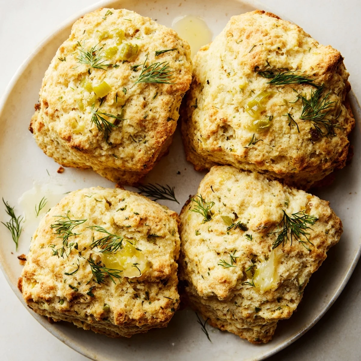 Fluffy Wacky Pickle Soda Drop Biscuits topped with herbs, perfect for snacking.  