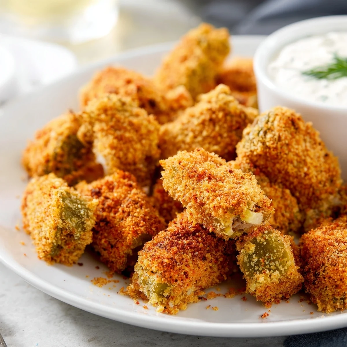 A colorful platter showcasing fried pickles and assorted pickled delights for sharing.