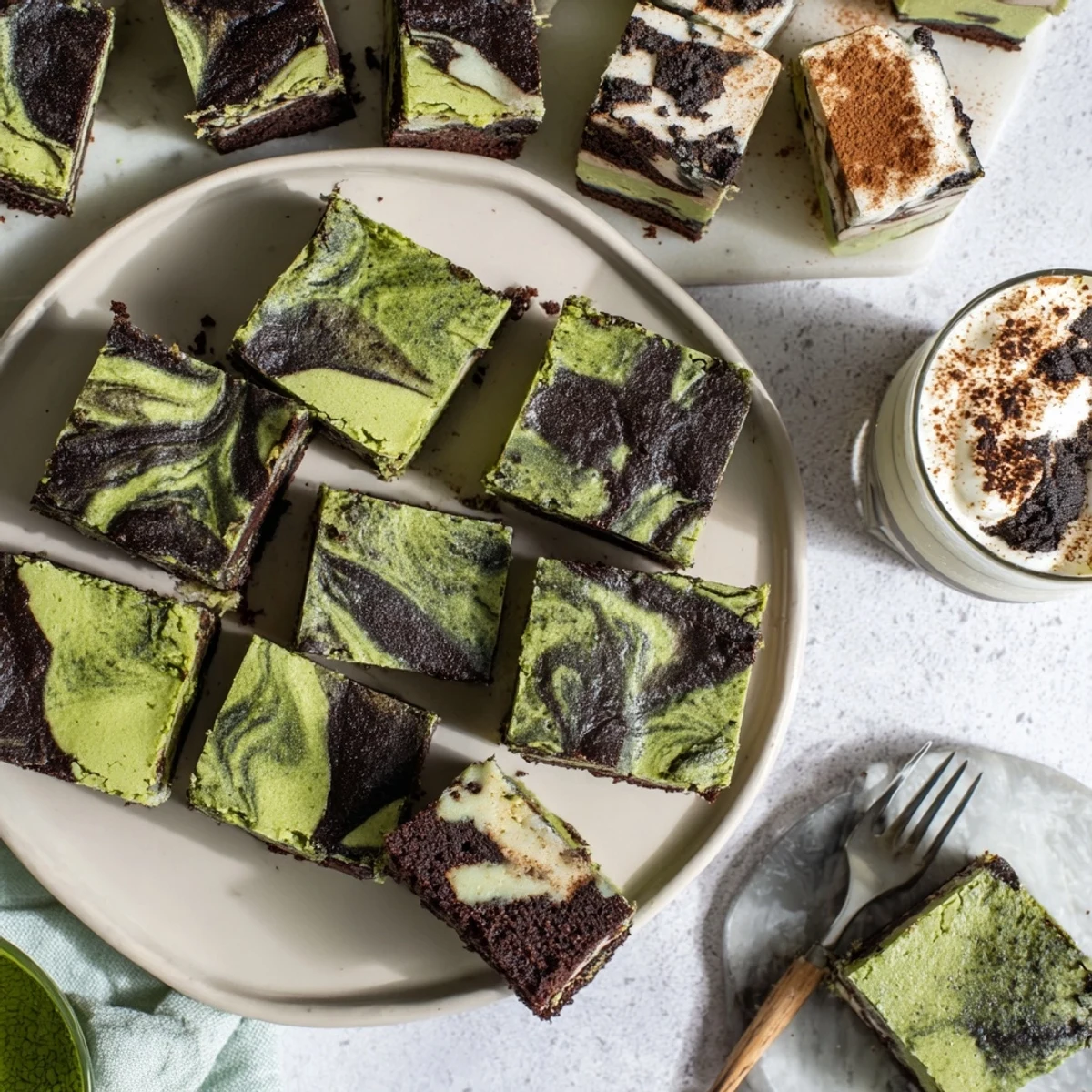 Decadent Global Dessert Mash-Ups featuring matcha-miso brownies and black sesame cheesecake bars.  