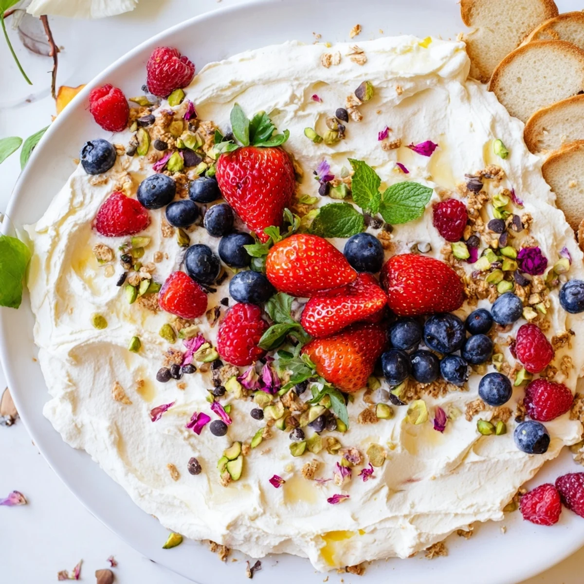 Indulgent butter board dessert, perfect for gatherings, served with toasted baguette slices.