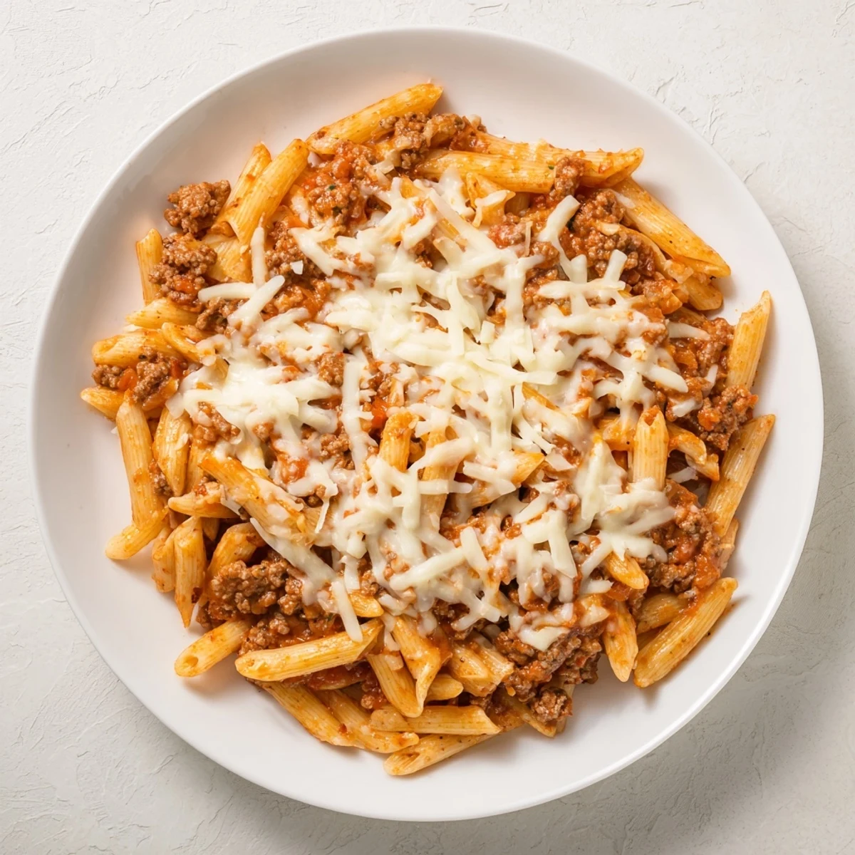 Steaming hot Cheesy Beef & Penne Bake, a bubbling casserole with melted, golden cheese and a savory aroma.