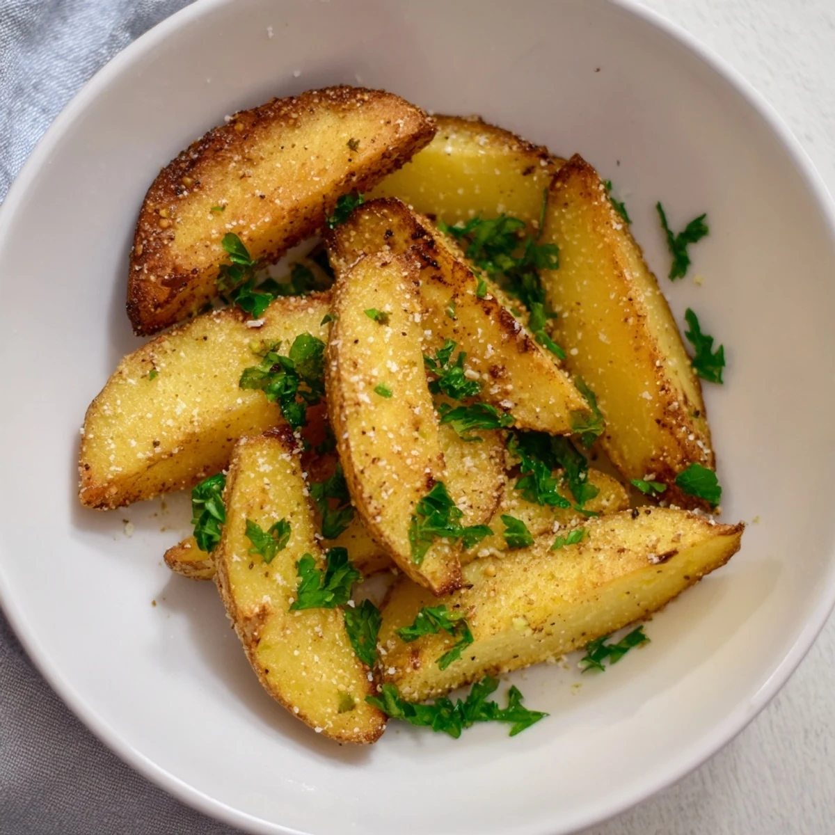 Golden, crispy 15-Minute Microwave Crispy Potatoes, seasoned perfectly and ready for serving with herbs.