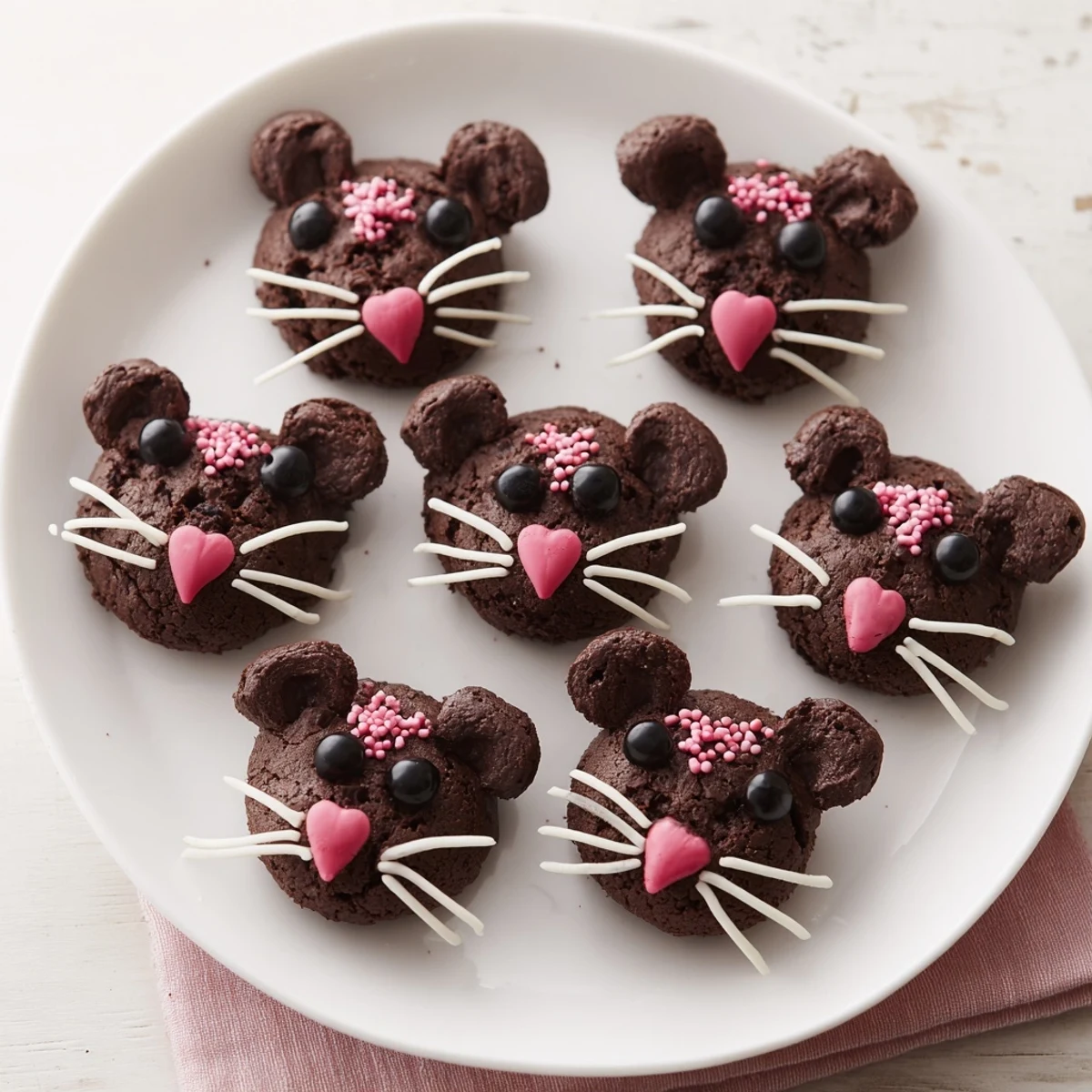 These Silly Rat Cake Brownie Bites look fudgy, with chocolate rat faces, perfect for a fun treat.