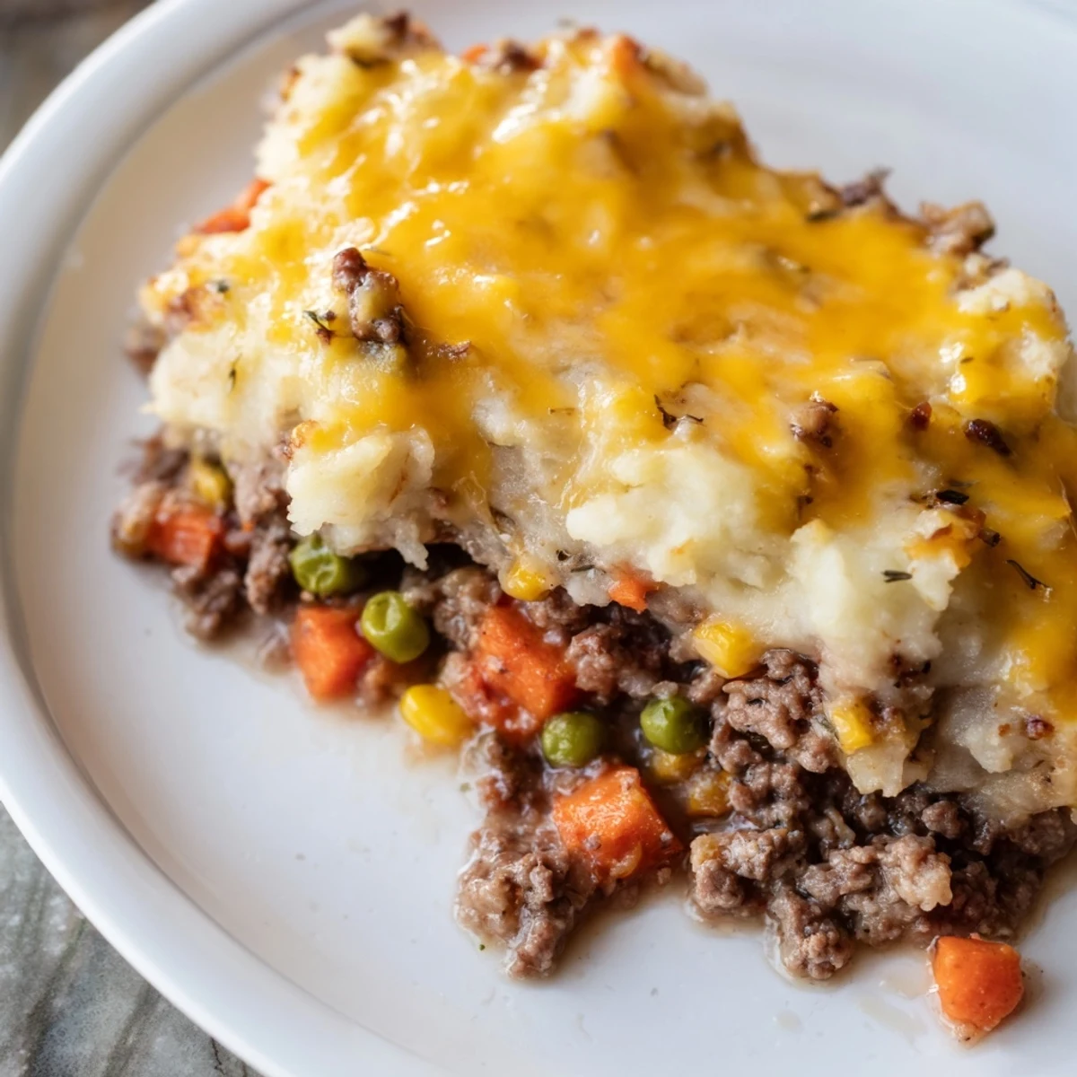 Golden, bubbly Budget Shepherds Pie with its cheesy mashed potato topping, a hearty family favorite.