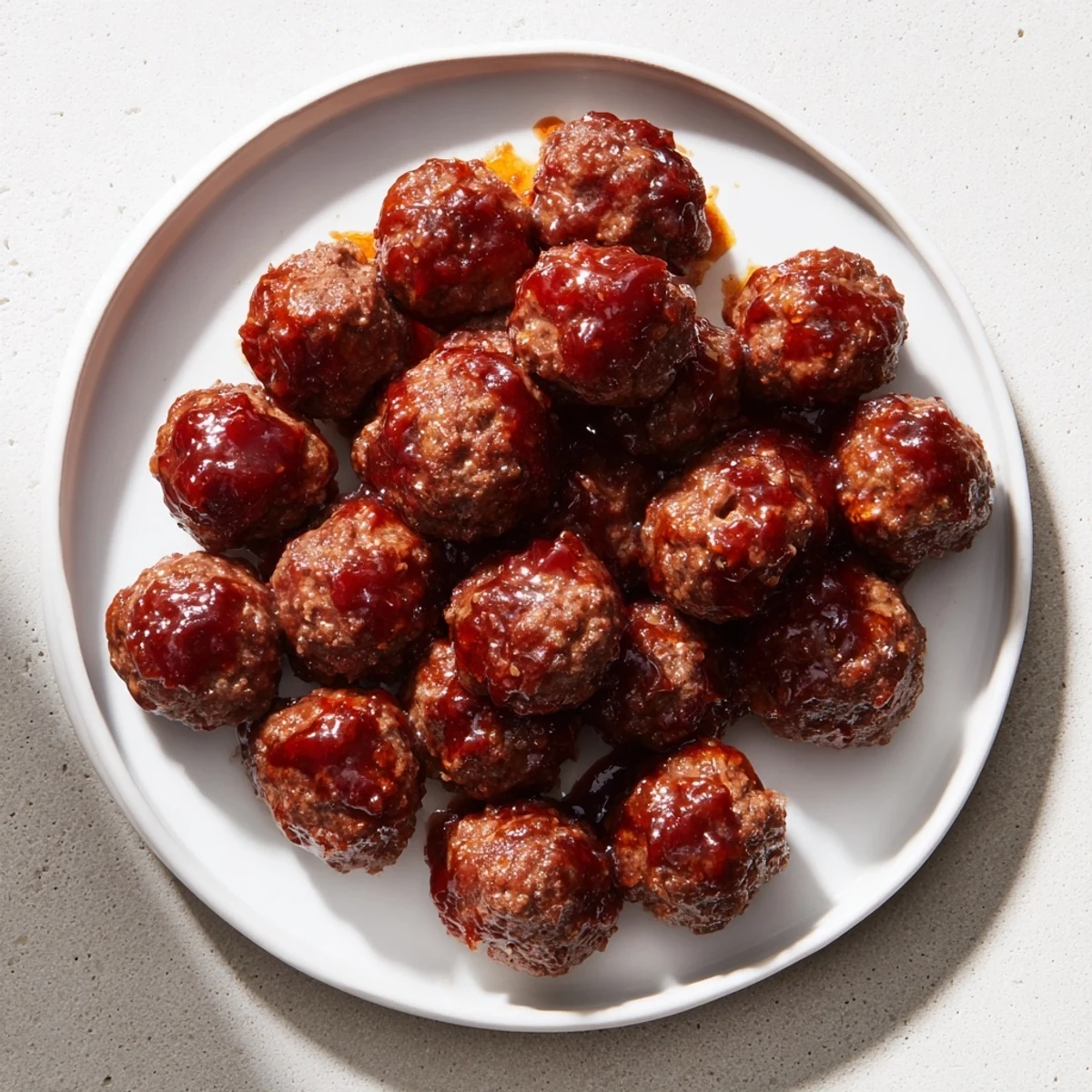 Baked Cherry-Glazed Meatballs glistening with a sweet, sticky glaze ready for serving at a party.