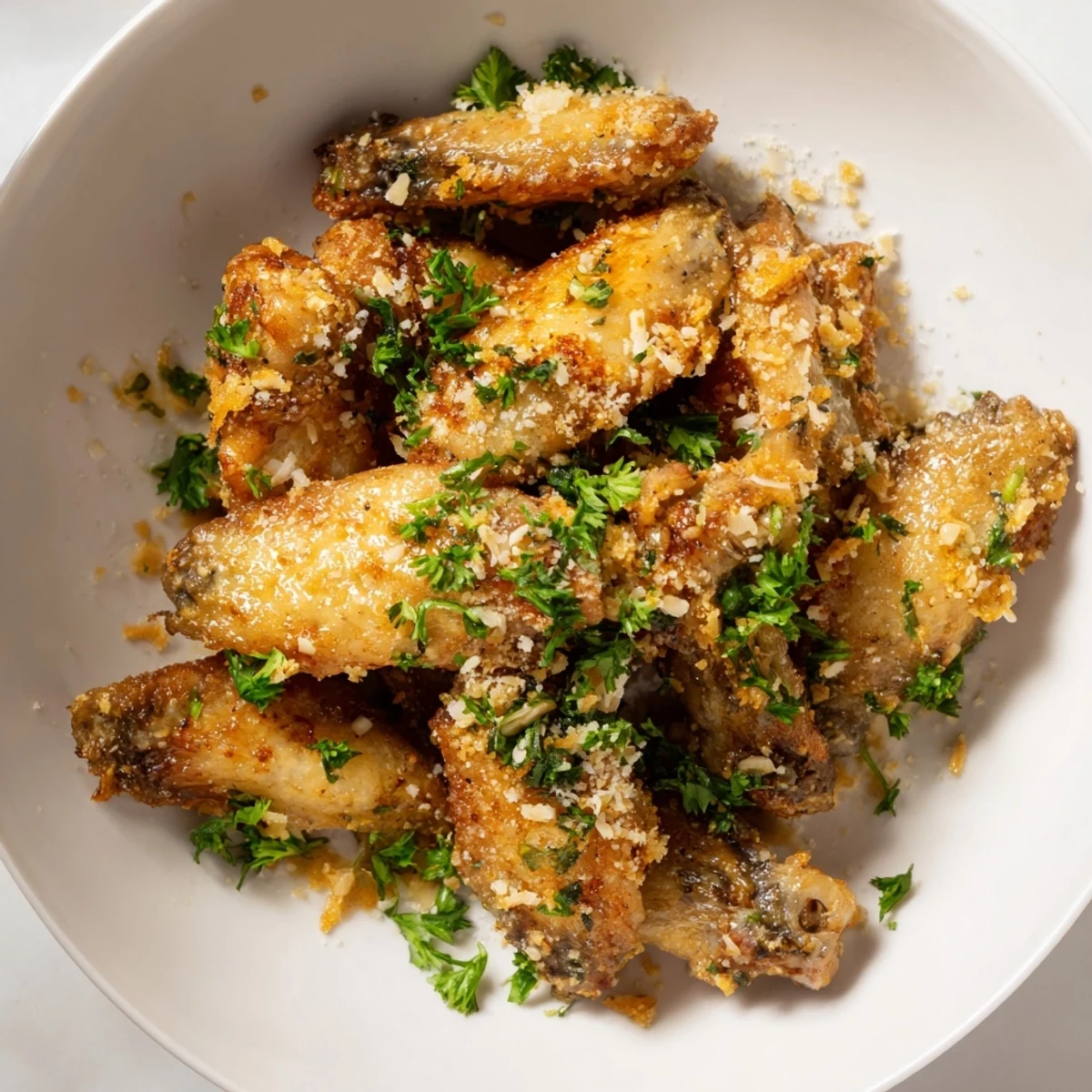 Juicy and delicious Garlic-Parmesan Chicken Wings, air fried to perfection and tossed in garlic butter.