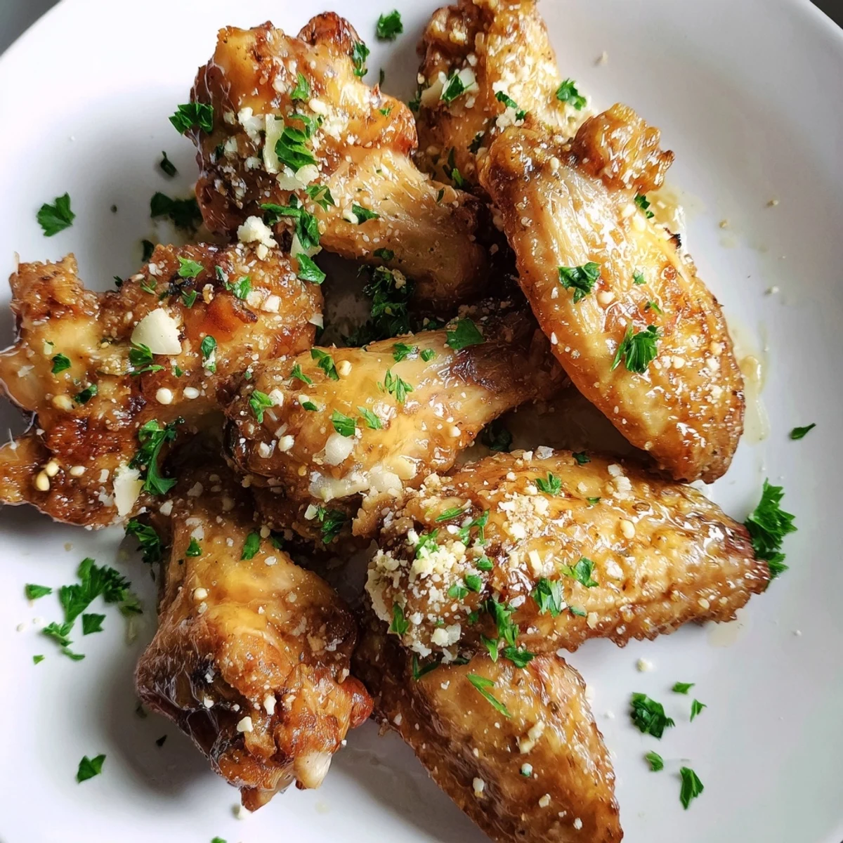 Crispy, savory air-fried Garlic-Parmesan Chicken Wings, perfect for a game day appetizer or snack.