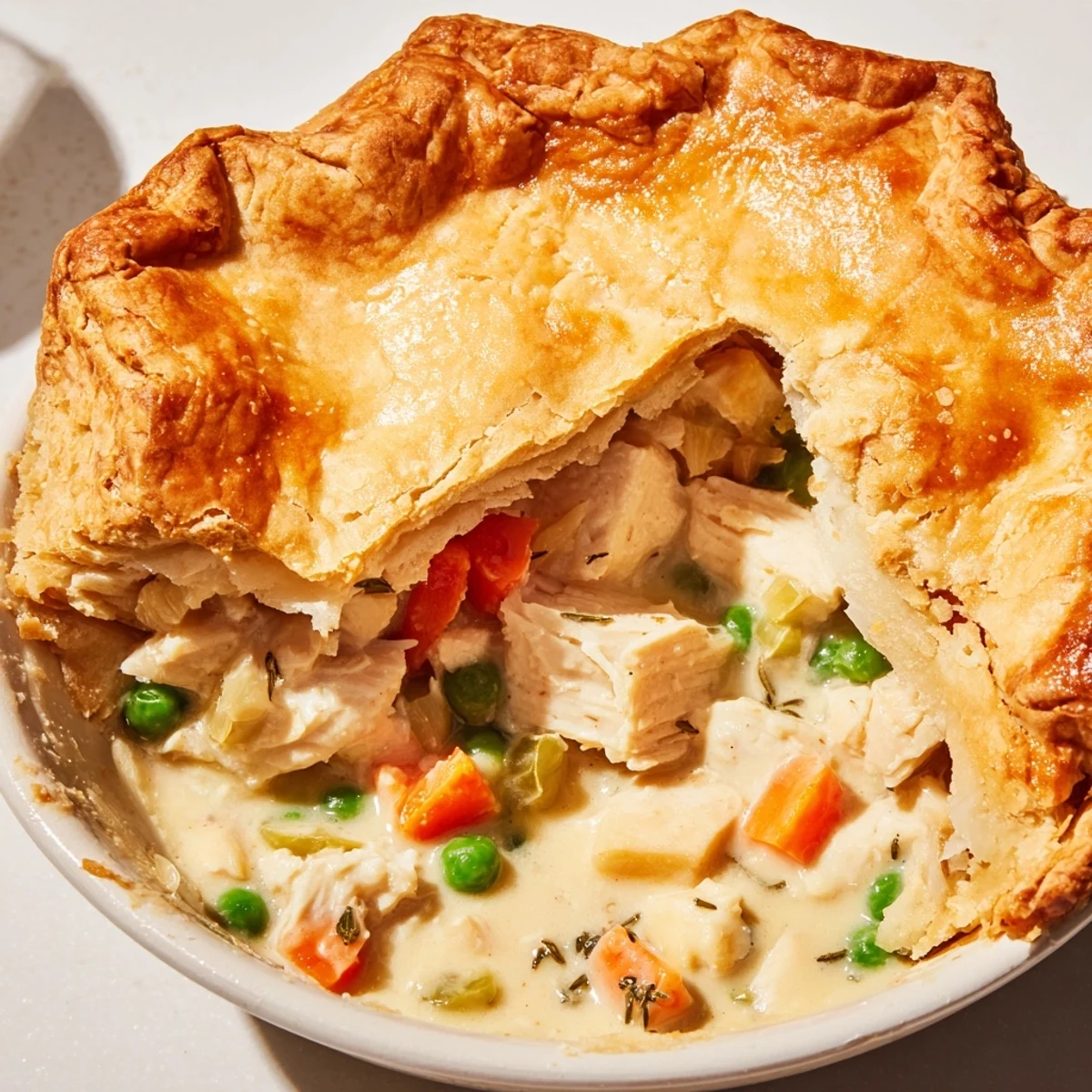 A golden, flaky crust filled with creamy chicken and vegetables defines this Marry Me Chicken Pot Pie.