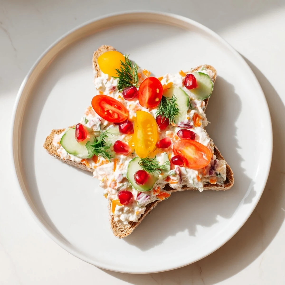 Close-up of freshly made Crown Jewels Star-Shaped Sandwiches, featuring layers of creamy filling and star shapes.
