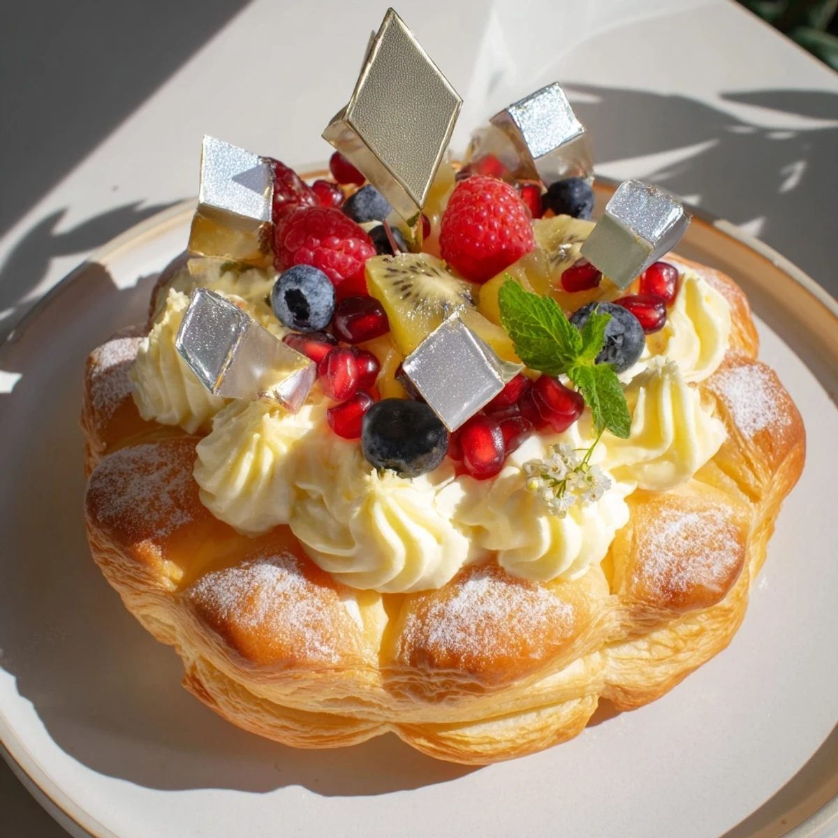 See the elegant presentation of a Luxury Diamond Engagement Platter filled with mini pastries and vanilla cream.