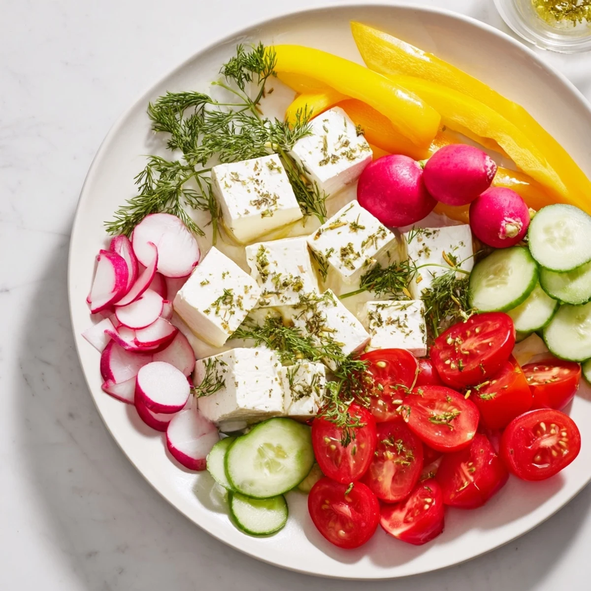 The beautiful sun-drenched patio mezze displays a variety of fresh Mediterranean flavors, ideal for sharing.