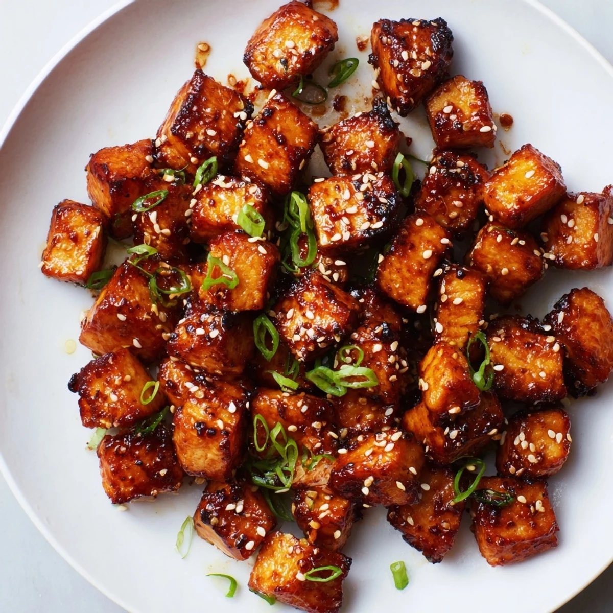 Golden, caramelized Air Fryer Turkey Bites sprinkled with sesame seeds, ready to serve as an appetizer.