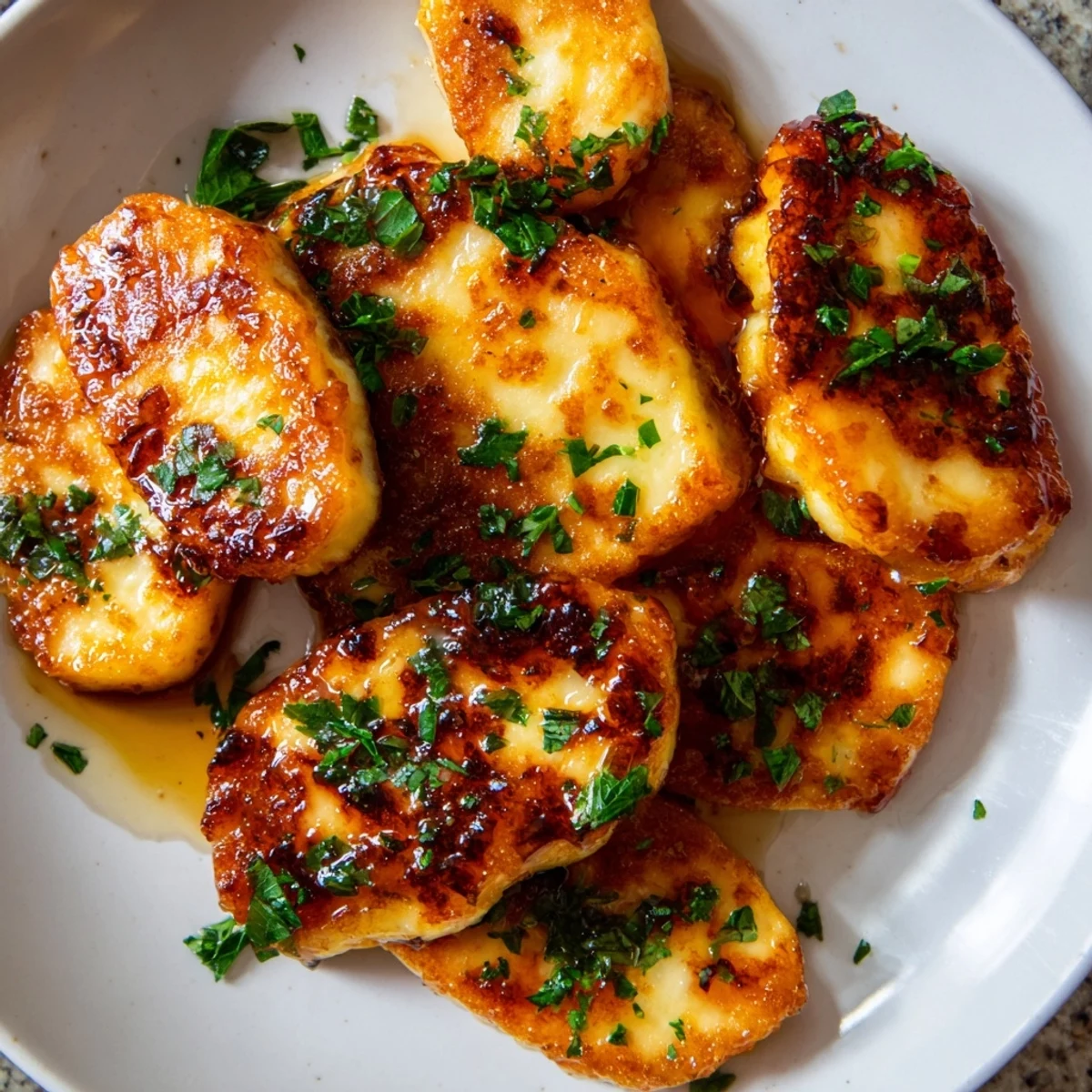 Golden, crispy Hot Honey Halloumi, drizzled with fiery honey, ready to eat for a delicious appetizer.