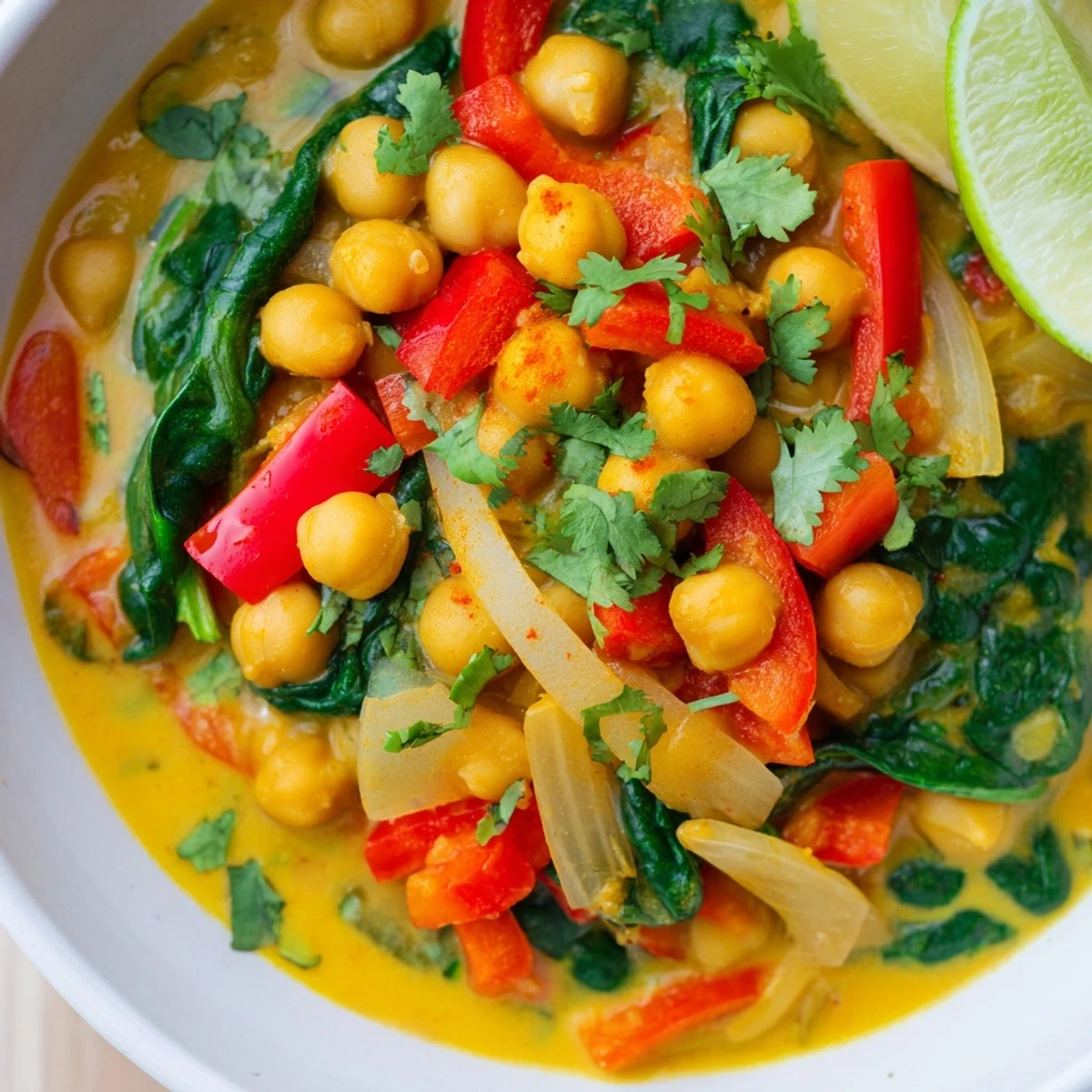 Steaming hot Chickpea Curry garnished with fresh cilantro, perfect for a cozy, vegan dinner.