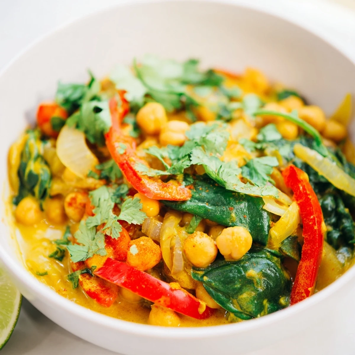 Golden-hued, one-pot Chickpea Curry, a comforting meal ready to serve with rice or warm naan.