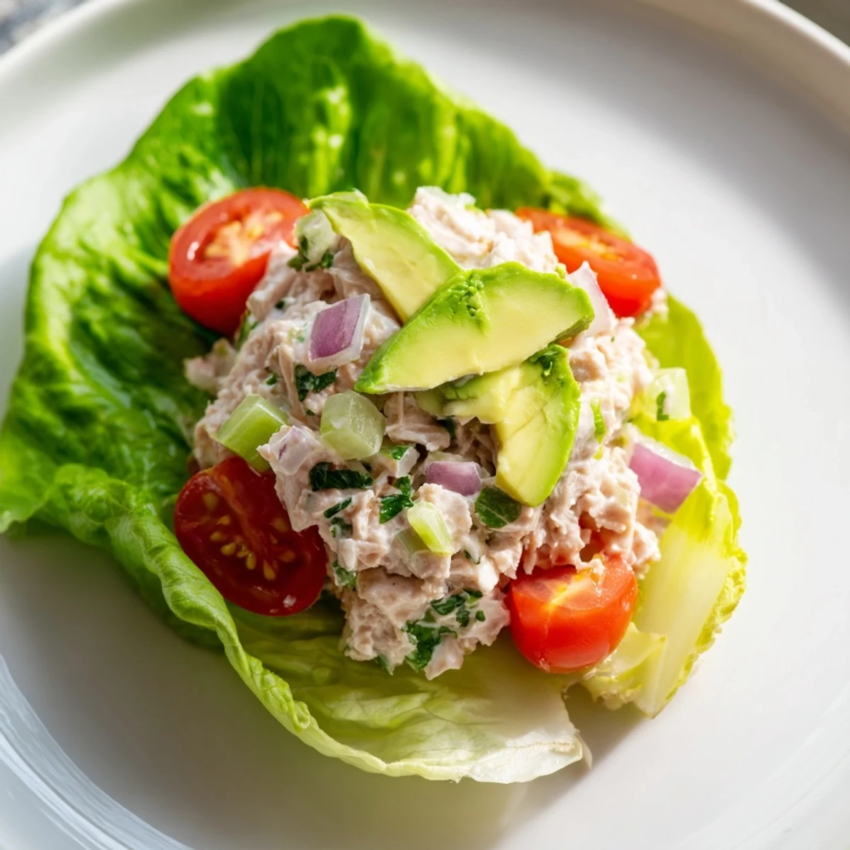 Enjoy a healthy bite of tuna salad lettuce wraps, showcasing a quick and easy American recipe.