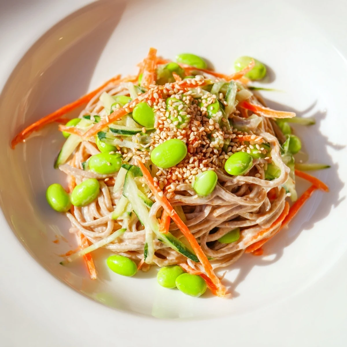 Vibrant Asian Sesame Noodle Salad, a flavorful cold dish with crisp veggies and creamy dressing.