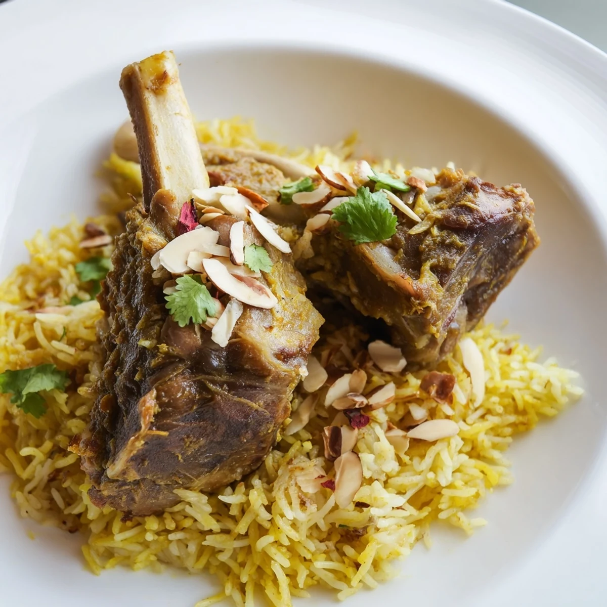 Close-up of Qatari Majboos, the beautifully spiced rice and meat dish, promising a delicious Middle Eastern meal.