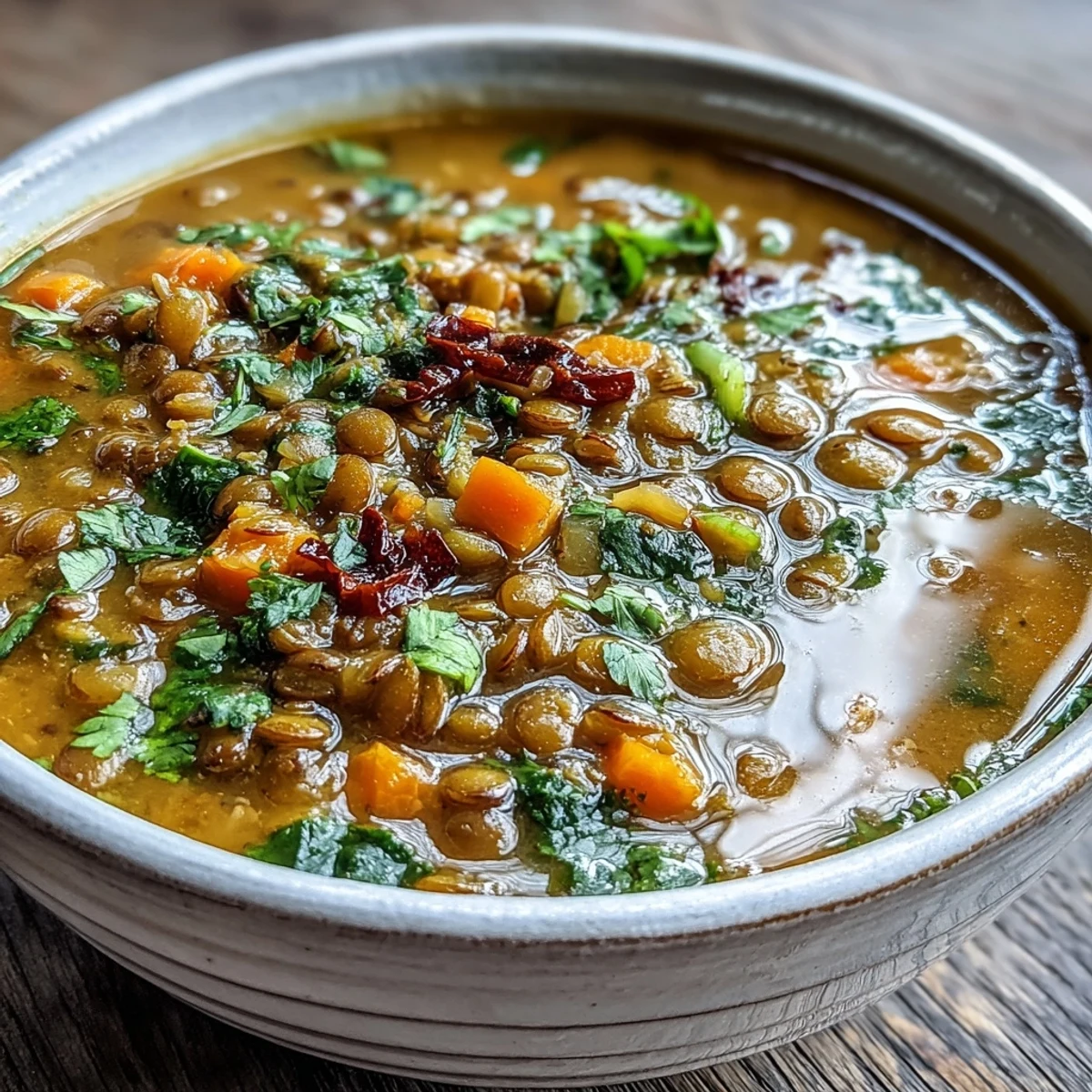 A hearty ladleful of Indian Mung Bean Soup served with fluffy rice and warm naan.
