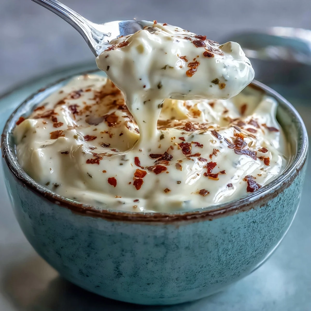 A vibrant bowl of Southwest Ranch Sauce garnished with fresh chives, perfect for wings, wraps, and burgers.