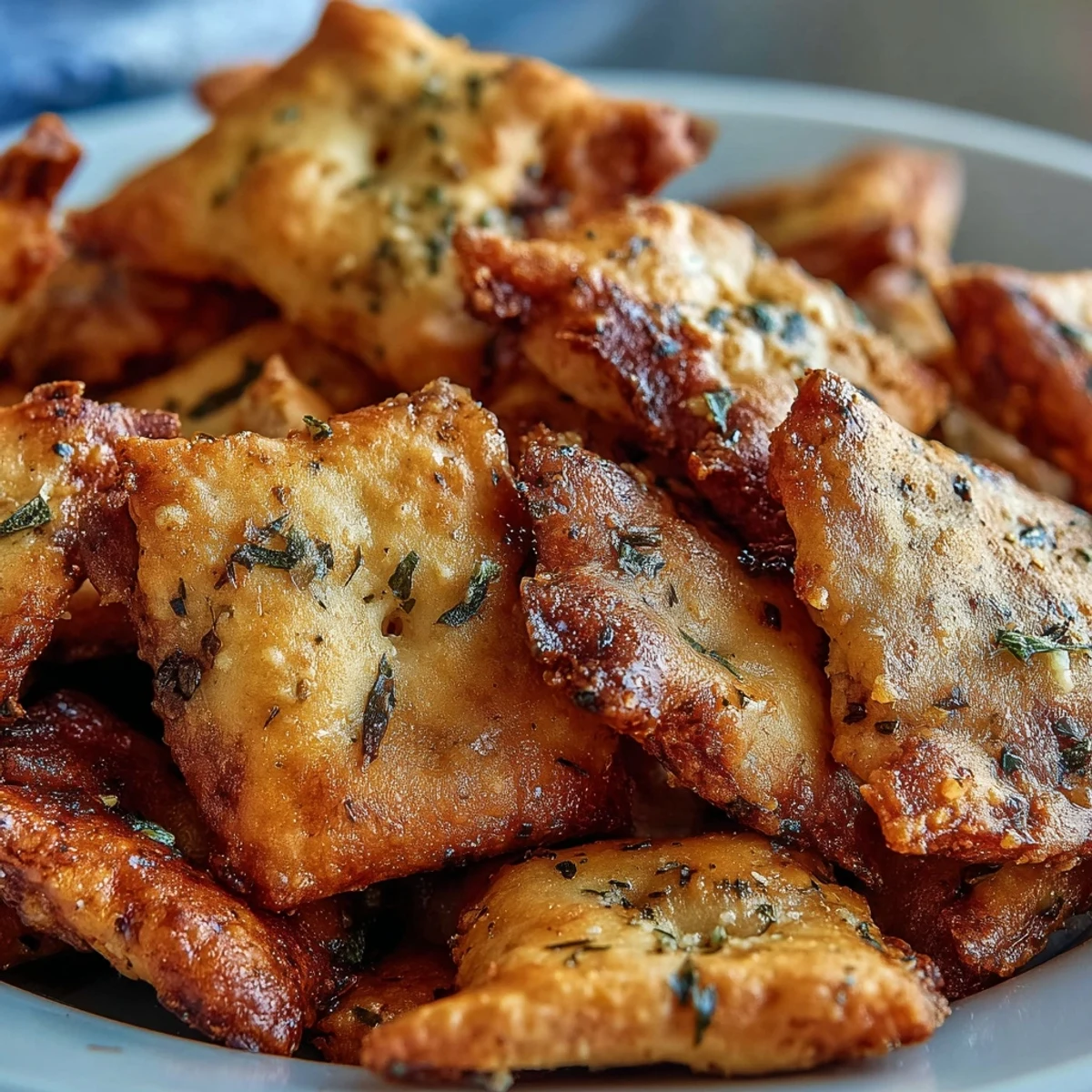 Golden Ranch Oyster Crackers baked in the oven, glistening with seasoned oil, ready for snacking.