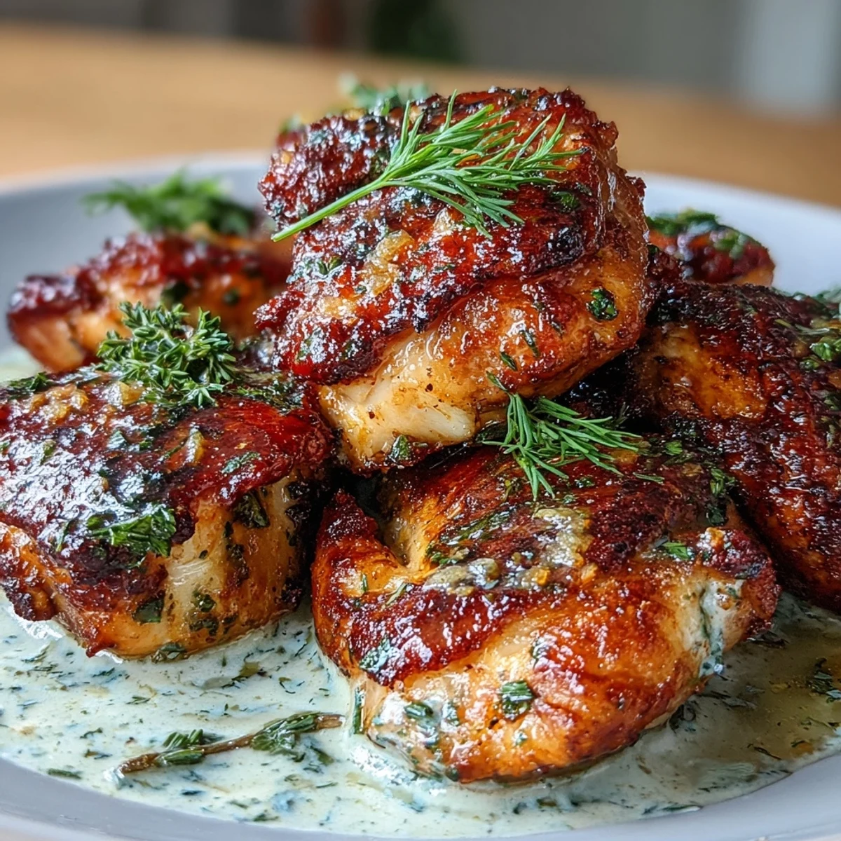 Cowboy Butter Chicken Bites with crispy seared thighs in rich garlic-herb butter sauce.  