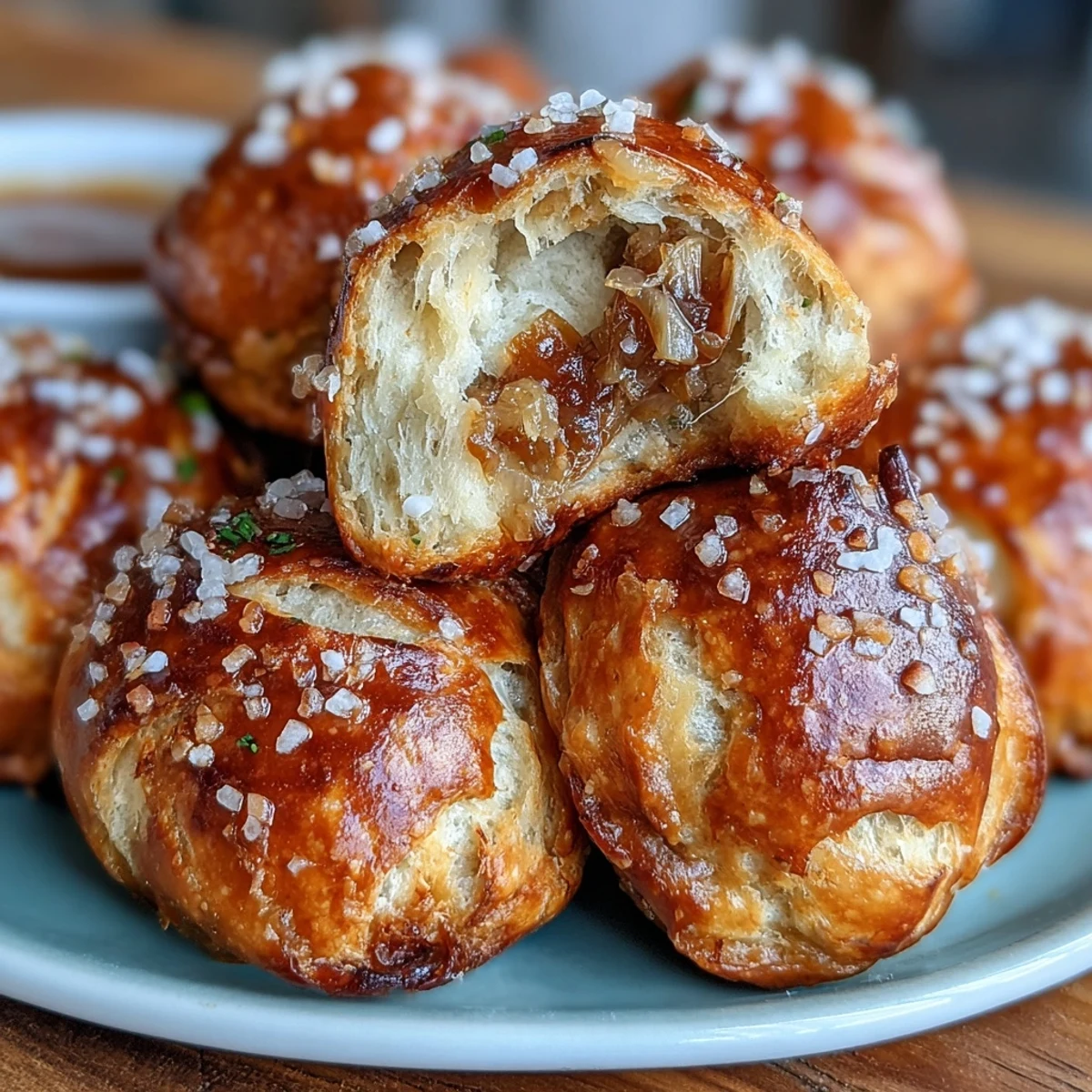 Soft and chewy sourdough pretzel bites loaded with sweet onions, perfect for dipping into tangy mustard or creamy cheese sauce.  