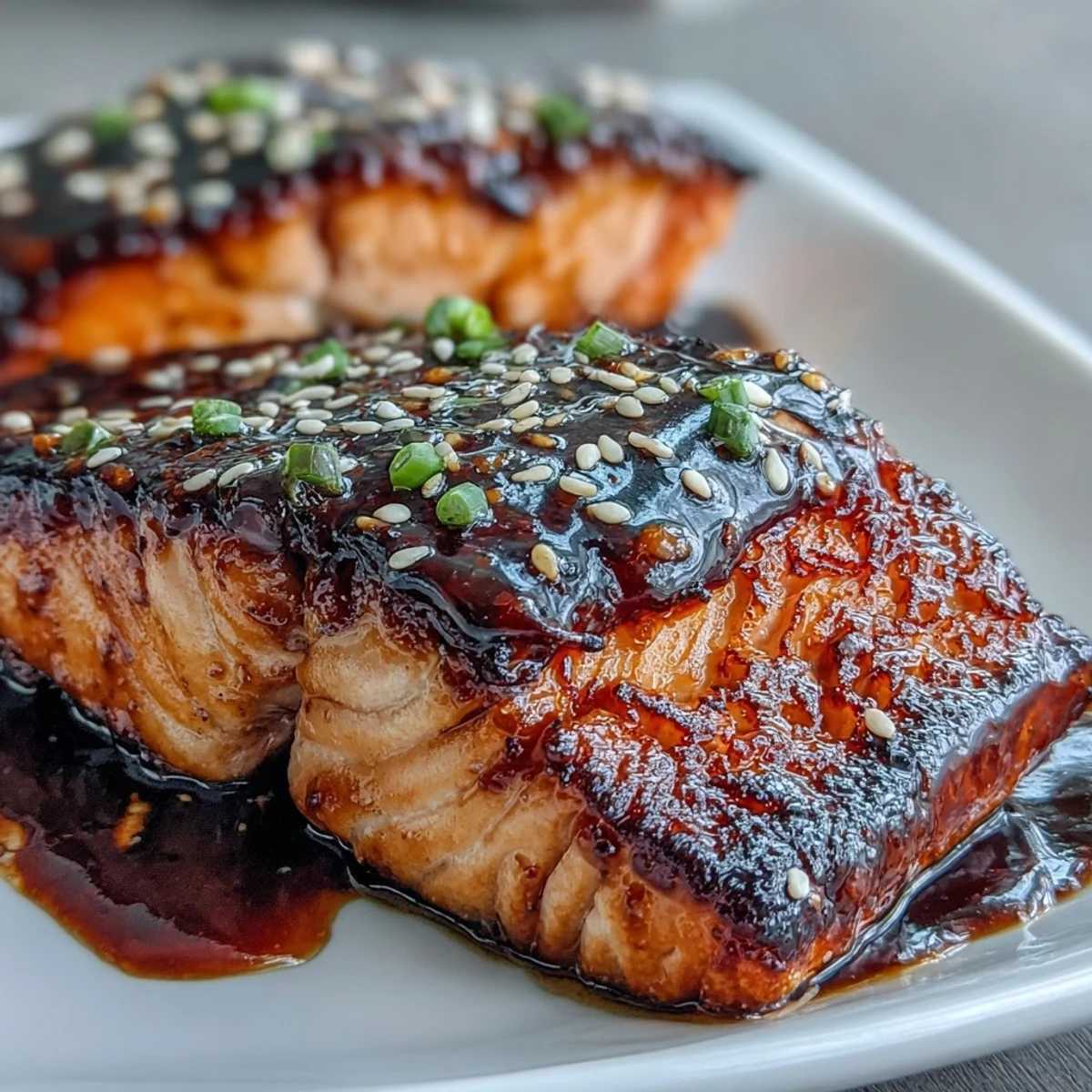 Succulent salmon fillets roasted in a sticky honey-soy sauce, served over crisp-tender broccoli sautéed in fragrant sesame oil and sprinkled with toasted seeds.  