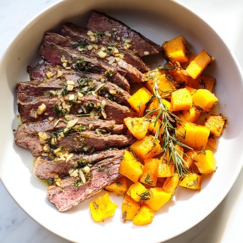 Juicy garlic-herb steak served with sweet butternut squash in these flavorful bowls.