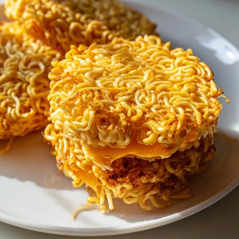 Golden-brown Ramen Grilled Cheese, oozing with melted cheese, ready for a satisfying, savory bite.