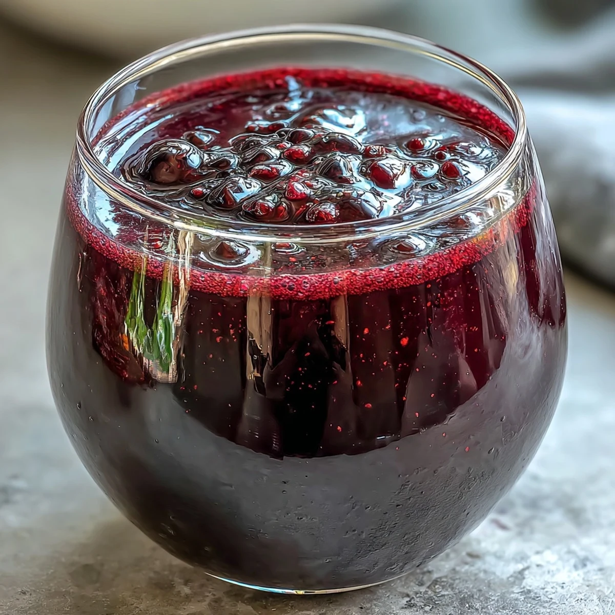 Dark purple blackcurrants mash with sugar and vodka in a jar for homemade Crème de Cassis.