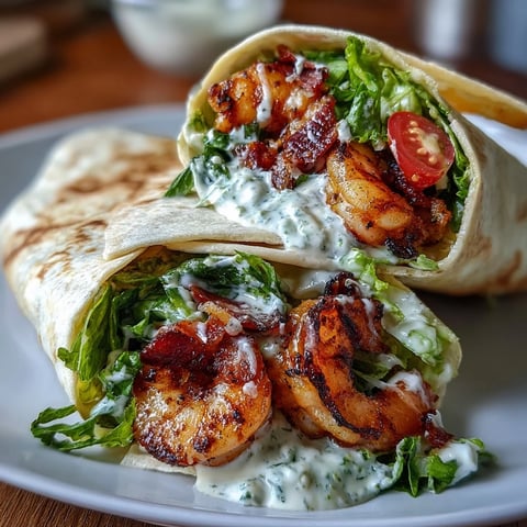 Grilled Shrimp Caesar Wraps filled with charred shrimp and crisp romaine on a warm flour tortilla.