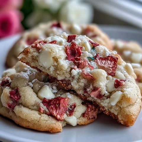 Valentine Strawberry White Chocolate Cookies with vibrant pink color and creamy white chocolate chips.