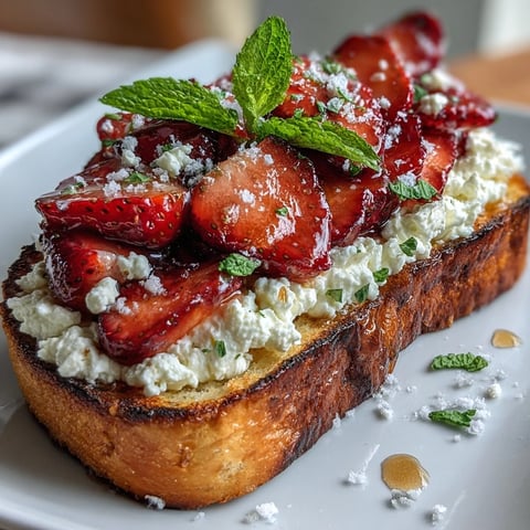 Vibrant strawberry ricotta toast with creamy cheese, fresh berries, and honey drizzle, perfect for a festive brunch spread.
