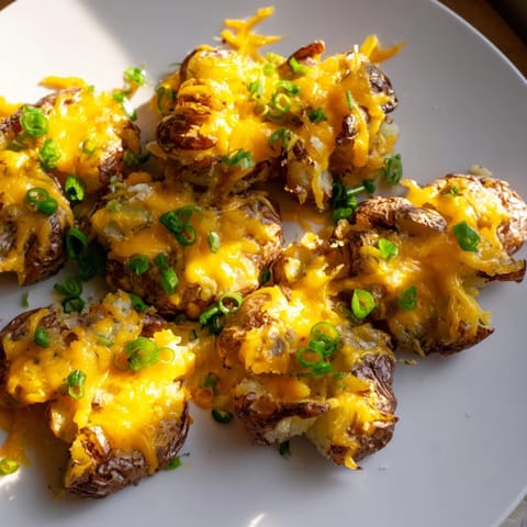 Golden brown smashed green onion potato bombs, perfect for snacking or appetizers!  