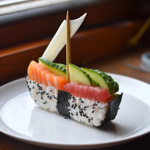 Fresh, beautifully arranged sushi sailboats, with salmon and tuna, are picture-perfect food for your next party.