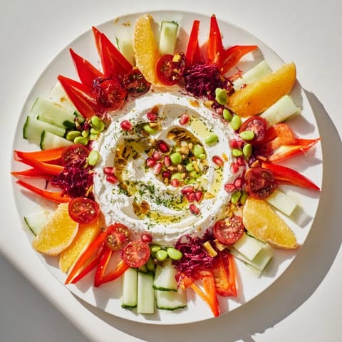 Vibrant The Prism Burst salad arrangement: red, orange, yellow, green, blue, and violet colors are radiating outwards.