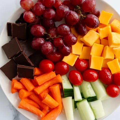 Fox & Friends Snack Tray: A vibrant, colorful platter of fresh fruits, veggies, and savory bites, ready to enjoy.