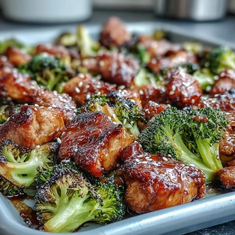Sheet Pan Teriyaki Chicken and Broccoli with Brown Rice, a vibrant and healthy dinner with tender chicken and crisp broccoli in a glossy homemade sauce. A flavorful one-pan meal featuring juicy chicken, roasted broccoli, and savory teriyaki glaze served over nutty brown rice. Delicious Sheet Pan Teriyaki Chicken and Broccoli with Brown Rice, combining sweet and savory flavors for an easy weeknight dinner.