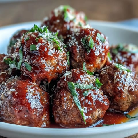 Tender homemade meatballs cooked low and slow in a savory tomato sauce, ideal for a comforting main dish or party platter.  