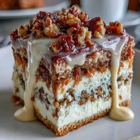 1. Decadent carrot cake cheesecake bars with swirls of spiced cake and creamy filling, topped with smooth cream cheese frosting.