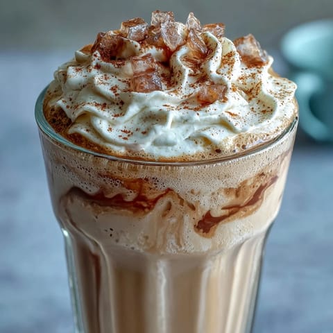 Creamy vanilla bean frappuccino protein shake with real vanilla and protein powder, blended until smooth and topped with whipped cream.