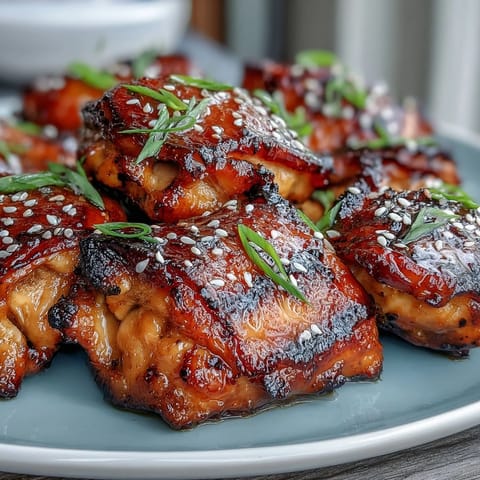 Sticky soy glazed chicken thighs baked to golden perfection with a sweet and savory garlic-ginger sauce.