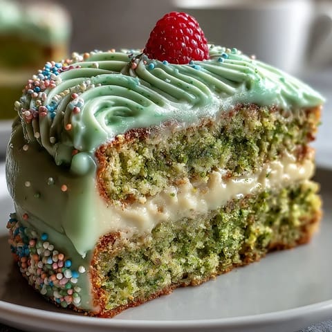 Close-up of a delicate smash cake style mini matcha birthday cake.