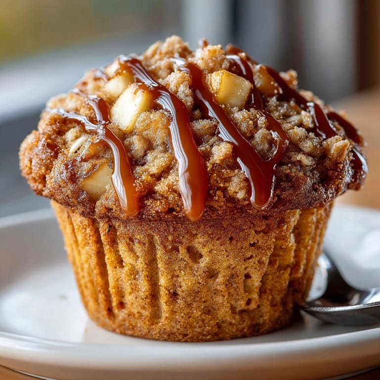 Golden Caramel Apple Oatmeal Muffins, a comforting breakfast treat, fresh from the oven.