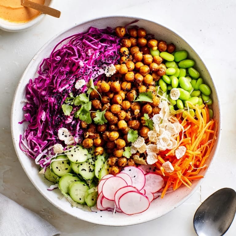 ASMR Crunch Snack Bowls with crunchy chickpeas and rainbow veggies, perfect for sharing.